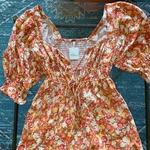 Free people tie front doll sleeve romper